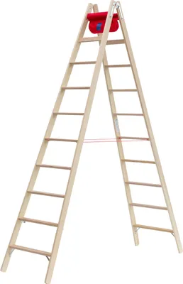 Immagine prodotto di Hymer Holz-Stufenstehleiter 71499, beidseitig begehbar 2x10 Sprossen Arbeitshöhe 4,20 m