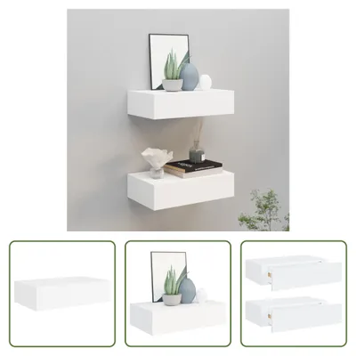 Immagine prodotto di The Living Store Mensole a muro con cassetti 2 pz. MDF bianco 40x23,5x10 cm
