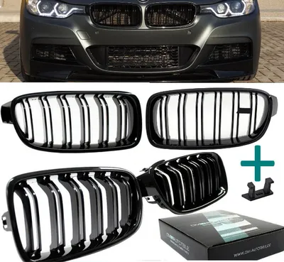 Produktbild von Kühlergrill Grill Schwarz Glanz Doppelsteg Sport passend für BMW 3er F30 F31 alle Modelle 2011-2019 +Emblemhalter