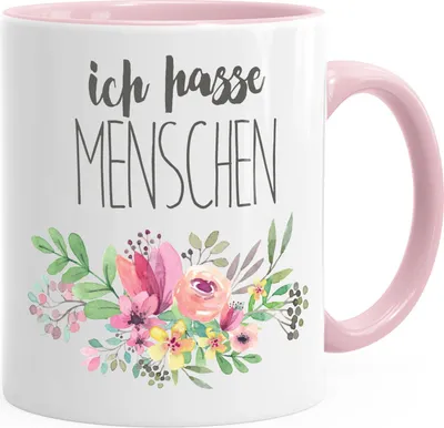 Produktbild von Kaffee-Tasse Ich hasse Menschen Tassen Blumen Blumenranke Bordüre Blüten blumig lustige Büro-Tasse MoonWorks® rosa unisize