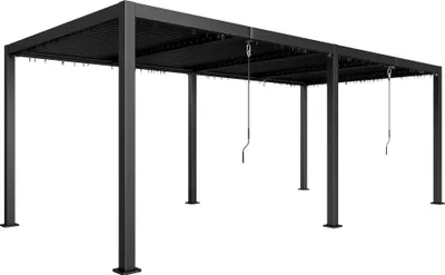 Image de Outsunny Pergola bioclimatique 3 x 6 m, pergola jardin extérieur avec persiennes manivelle toit réglable en aluminium et crochets, tonnelle de jardin, terrasse, patio, gris foncé