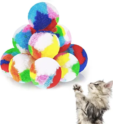 Produktbild von Katzenspielzeugbälle, 20 Stück, weiche Bälle für Katzen, 4,5 cm, große Pompons für Kätzchen und Katzen für drinnen und Katzen, interaktiver Haustier-T