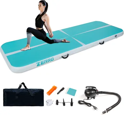 Produktbild von CCLIFE Air Tracking Matte Airtrack 4m Turnmatte Aufblasbar klappbar mit Elektrischer Luftpumpe Yogamatte Tumbling Matten Trainingsmatte 20 cm Blaugrün