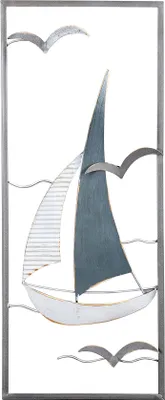 Produktbild von Metallbild 30x60cm Segelboot Wandbild Blau Grau Weiß Maritim Wanddeko Metalldeko