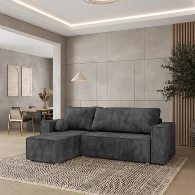 Produktbild von Masseno Ecksofa RAVELO P mit Schlaffunktion L-Form, Sofa mit Bettkasten, Wohnzimmersofa, Couch, Soffa, Bettsofa, Couchgarnitur- Grau, POSO 34