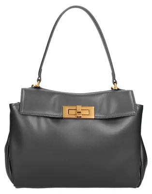 Produktbild von Lux Dames Handtasche, echtes Leder, mit goldfarbener Verschlussleiste, hergestellt in Italien