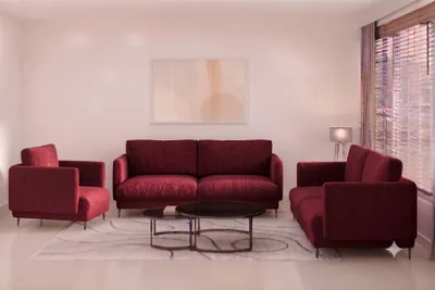 Productafbeelding van Bankstel Designersofa HELMER, 3-2-1 persoons, bekleding: stof Baloo, kleur: bordeauxrood