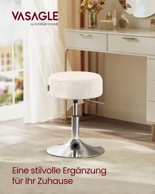 Produktbild von Schminkstuhl - Barhocker - 360° Drehbar - Kunstleder - Dick Gepolstert - Für Schminktisch/Schlafzimmer - Montage - Cremeweiß
