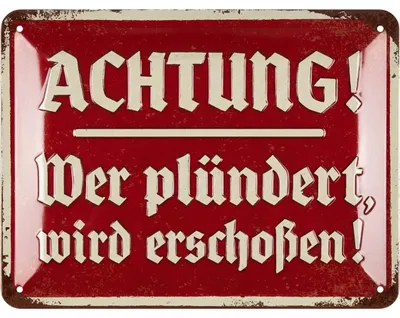 Produktbild von LANOLU retro Blechschild Achtung Plünderer, lustiges Warnschild im vintage Look, geprägt und gestanzt, Deko für Garage 15x20 cm
