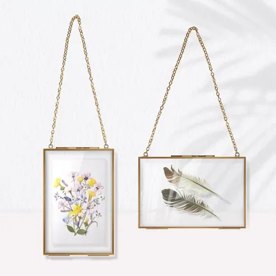 Image de Omgoods - Cadre photo 10x15 cm - Double vitrage - Cadre mural rectangulaire - Pour photos/fleurs - Lot de 2 - Design transparent