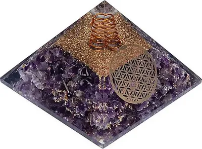 Immagine prodotto di Piramide Di Orgonite Ametista Fiore Della Vita - 7x7x6 Cm