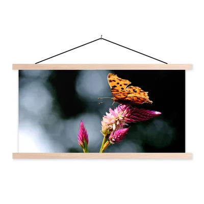 Produktbild von MuchoWow® Textilposter Schmetterling - Blumen - Insekten 60x30 cm mit holzfarbenen Rahmen - Dekoration