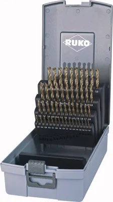 Produktbild von RUKO Spiralbohrer-Satz DIN 338 Typ N, HSS-R in Kunststoffkassette - 50 tlg. - 205217RO