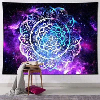 Imagen del producto de Uniqoos® - Tapiz de pared con astronauta y luna – Adorno de pared tipo mandala, 100% poliéster, 200 × 150 cm, 1 unidad, incluye 2 clavos y 2 clips, fácil de colgar