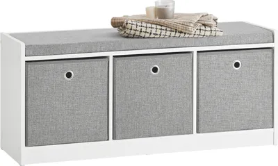 Produktbild von sobuy Schuhbank, Weiß, FSR65-DG, aus MDF mit 3 Vlieskörben, zerlegt, 102x45x32 cm (B x H x T), bis 150kg, Set mit Wandgarderobe
