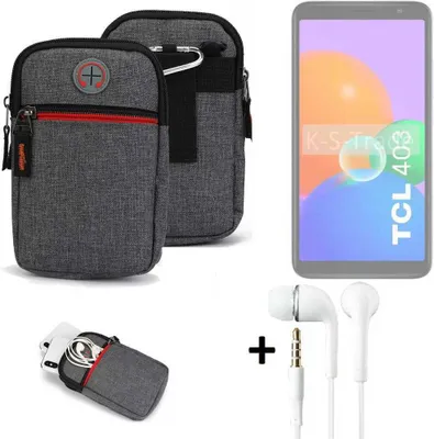 Produktbild von K-S-Trade Gürteltaasche + Kopfhörer kompatibel mit TCL 403 Handy Tasche Holster Schutz Hülle Handy Hülle grau Zusatzfächer 1x