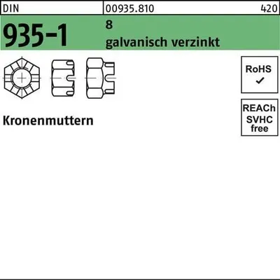 Produktbild von Reyher  Kronenmuttern DIN 935 -1 8 M 10 SW 17 vz (100 Stück)