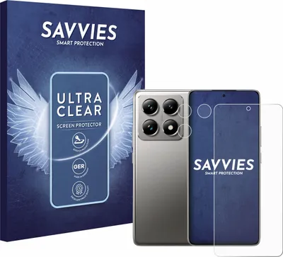 A product shot showing the packaging and a smartphone with a screen protector applied.