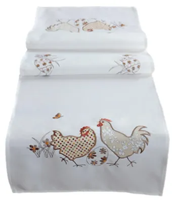Produktbild von Tischläufer 40x140 cm braun Ostern cremeweiß Hahn & Henne Stickerei Mitteldecke