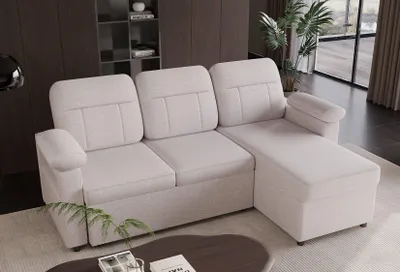 Produktbild von HOMAVO Ecksofa Couch L-Form, Schlafsofa mit Schlaffunktion und Stauraum, Federkern, Abnehmbares & waschbaresSitzkissen, Handyhalterung, Getrankehalter
