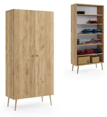 Zdjęcie produktu dla Szafa LEBEL z półkami 87cm dąb craft złoty