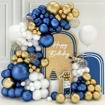 Image de Guirlande de ballons bleu, or et blanc, 107 pièces, décorations pour anniversaire, baby shower ou mariage