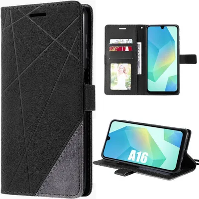 Image de Coque pour Samsung Galaxy A16 5G/4G, Anti-Rayures Antichoc Protection Synthécuir Noir