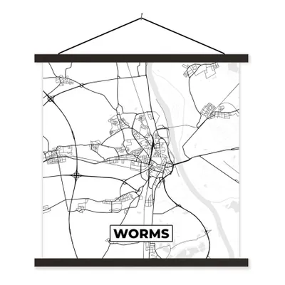 Produktbild von MuchoWow® Textilposter Karte - Worms - Stadtplan 60x60 cm mit schwarzem Rahmen - Posteraufhänger