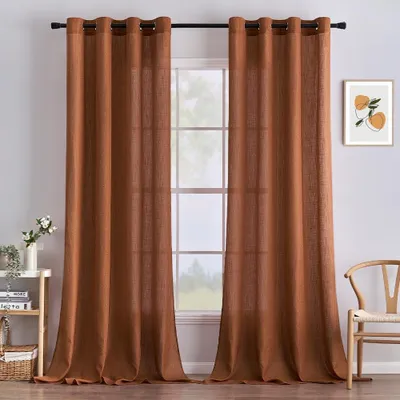 Gordijnen Linnenlook Kaffebraun 140x245 cm 2 Paneele
