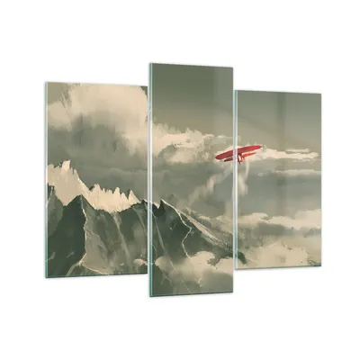 Produktbild von Bilder auf glas - 3 Teile - Rot Flugzeug Berge - 130x100cm - Glasbilder - Wandbilder - Bilder - zum Aufhängen bereit - Wanddekoration aus Glas - Glas Bilder - Wandbild auf Glas - GCB130x100-4854