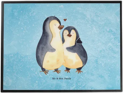Produktbild von Mr. & Mrs. Panda Tischunterlage Pinguin umarmen - Eisblau - Geschenk, schreibtischmatte, Verknallt, Liebe, Hochzeitstag, Hochzeitsgeschenk, Unterlage Schreibtisch