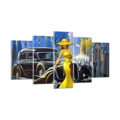 Produktbild von Bilder auf glas - frau retro stil - 160x85cm - Glasbilder - Wandbilder - Kunstdruck - zum Aufhängen bereit - Wanddekoration aus Glas - Glas Bilder - Wandbild auf Glas - 5 Teile - GEA160x85-3449