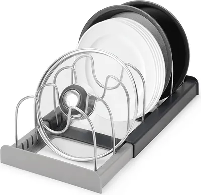 Produktbild von Erweiterbarer Organizer für 6 Deckel oder Töpfe - Topfdeckelhalter Küchenlagerung - Geschirrhalter für die Schublade - Geschirrregal - Topfhalter - Schublade - Aufbewahrungsregal