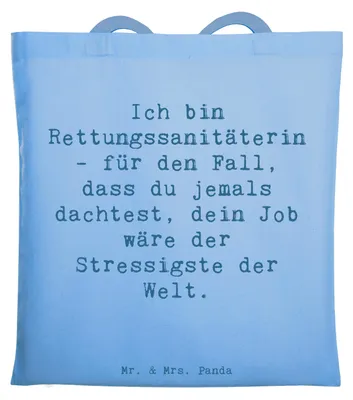 Produktbild von Mr. & Mrs. Panda Shopping Tasche Spruch Rettungssanitäterin - Sky Blue - Geschenk, Berufe, Geschenke für Berufstätige, Stolz, medizinisches Wissen, Berufsliebe, Uni