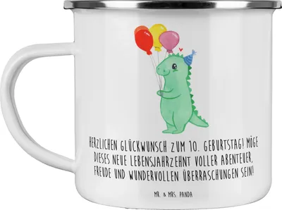 Produktbild von Mr. & Mrs. Panda Emaille Tasse 10. Geburtstag - Weiß - Geschenk, besonderer, Teetasse, Haferl, becher, Kindergeburtstag, zehnter, Freude, Alter, Pott, Glückwünsche