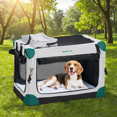 Obrázek produktu pro Skládací přepravka pro psy, rozměry 76 x 53 x 53 cm, vhodná pro psy do 23 kg, barva: šedá