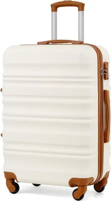 Produktbild von COOLIFE Hartschalen-Koffer Trolley Reisekoffer TSA-Schloss 4 Rollen Weiß/Braun
