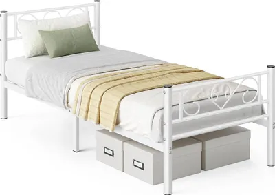 Produktbild von Metallbettgestell 90x200 cm – stabil, mattweiß, einfache Montage