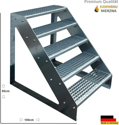 Obrázok produktu pre Oceľový rošt Voľne stojace schody 5 stupňov Pozinkované - (d x š x v) 101cm x 80cm x 95cm