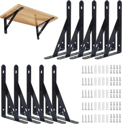Obrázok produktu pre Sada 10 nástenných držiakov, 95 × 150 mm, závesný držiak, nástenný držiak so skrutkami, na knižnicu, do obývačky, do spálne