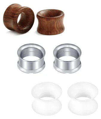 Obrázok produktu pre Sada tunelov z nehrdzavejúcej ocele, silikónu a dreva, s priemerom 6-16 mm, flexibilná, určená na piercing uší
