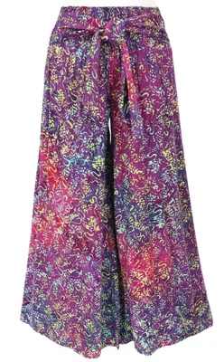 Produktbild von Palazzohose mit Breitem Bund, Wachsbatik Sommerhose - Lila, Damen, Violett, Viskose, Größe: XL