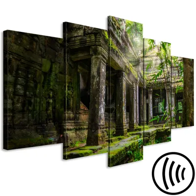 Produktbild von Akustikbild Natur 200x100 cm Bilder Akustikschaum Hochleistungsschallabsorber Schallschutz Leinwand 5 tlg Wandbild Raumakustik Schalldämmung Preah Khan Wald Landschaft d-B-0324-b-m