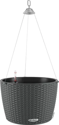 Produktbild von LECHUZA-Pflanzgefäß NIDO Cottage 35 Granit | Hängeampel mit Bewässerungssystem und Pflanzeinsatz | Flechtoptik | Ø 35 x 23 cm | 15302