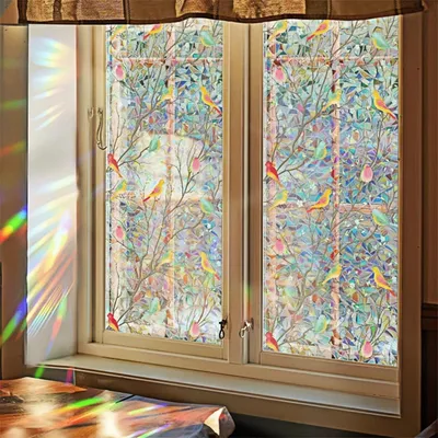 Produktbild von Fensterfolie - 2er Set - 45 x 120 cm - Buntglas-Fensterfolie - Sichtschutzfolie - Statisch haftend ohne Klebstoff - Für Fenster, Wohnzimmer, Büro - F