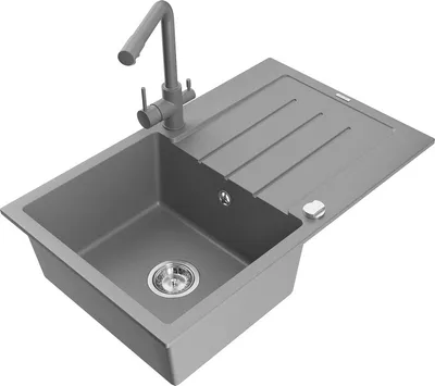 Produktbild von Mexen Bruno 1 Becken-Granitspüle mit Abtropffläche und Mischbatterie Duero, Grau - 6513-71-671600-71