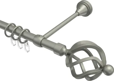 Produktbild von Interdeco Gardinenstange / Vorhangstange Chrom matt, Typ Primus Paolo (Schmiedekugel), 16 mm Ø 1-läufig, 180 cm