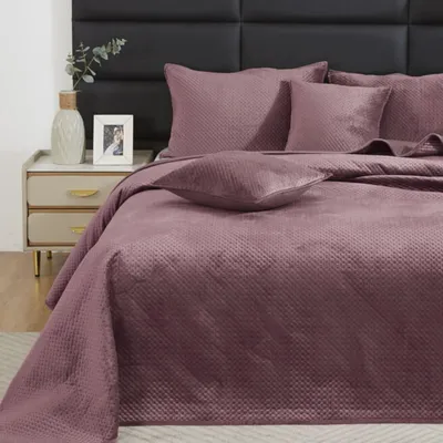 Zdjęcie produktu dla Narzuta Na Łóżko Pikowana Velvet Kapa Koc Pled 160X220 Maya Ciemny Puder