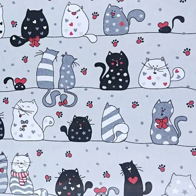 Produktbild von Baumwolle 100% Katzen verrückt in Streifen mit rot auf grauem Hintergrund