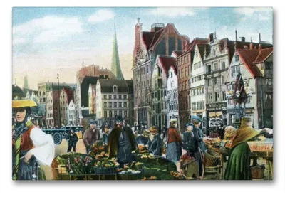 Produktbild von Premium Textil-Leinwand 90x60cm quer Premium Textil-Leinwand 90 cm x 60 cm quer Hamburger Marktbild am Messberg | Wandbild, HD-Bild auf Keilrahmen, Fertigbild auf hochwertigem Vlies, Leinwanddruck von Jens Siebert